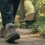 Marche 30 minutes par jour : chaussures sur trottoir, parc au fond