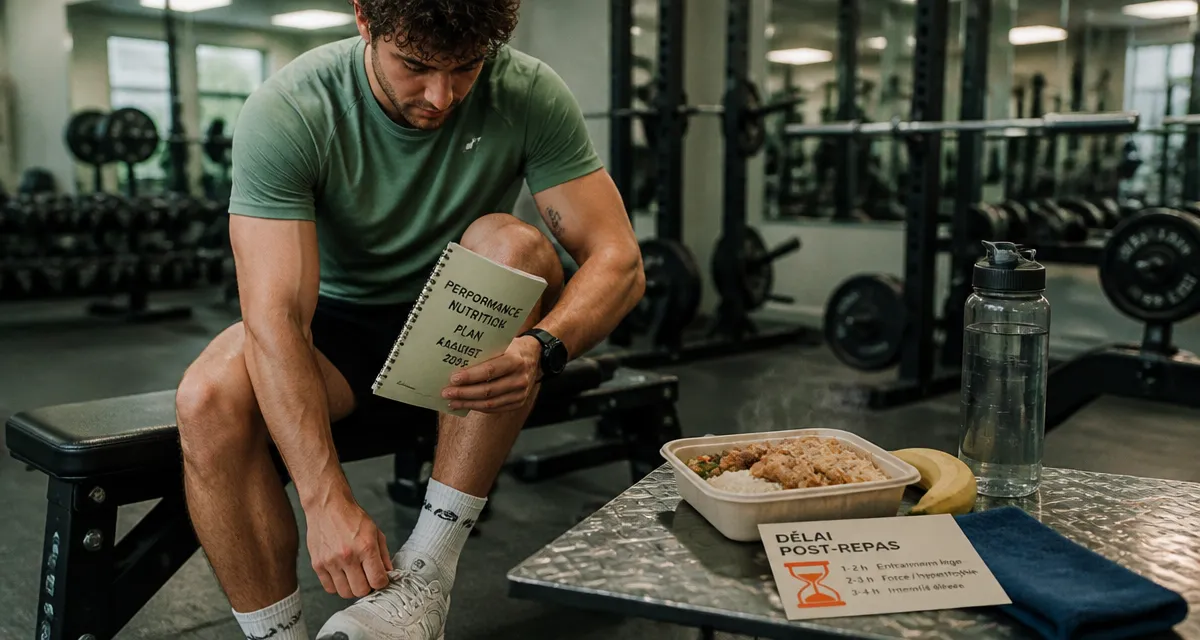 Muscu apres manger : assiette et fiche délai post-repas avant entraînement