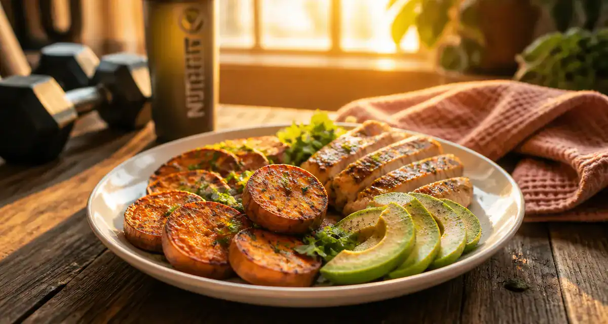 Patate douce musculation avec poulet et avocat