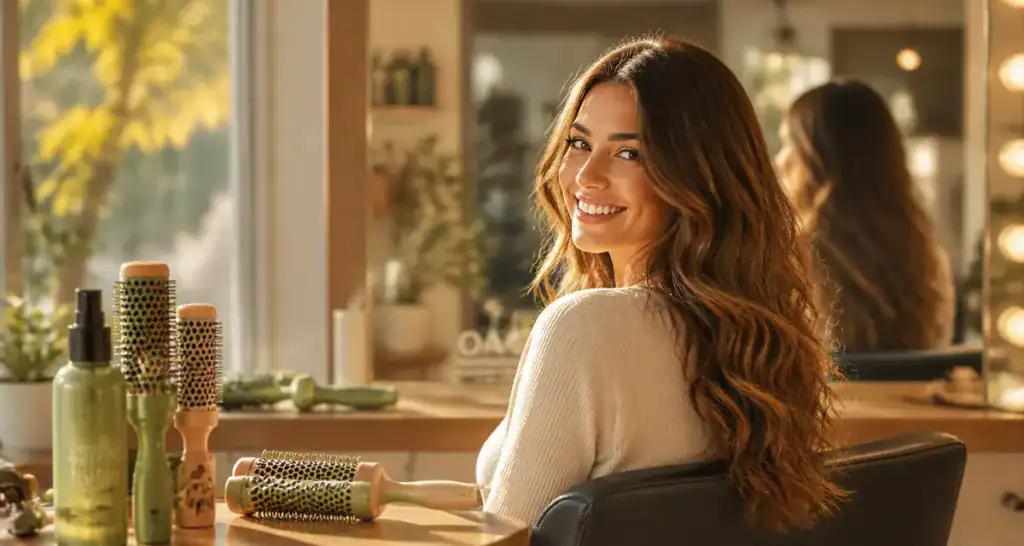 permanente wavy femme cheveux longs salon