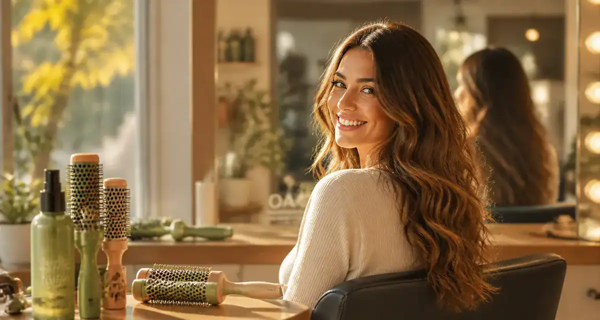 permanente wavy femme cheveux longs salon