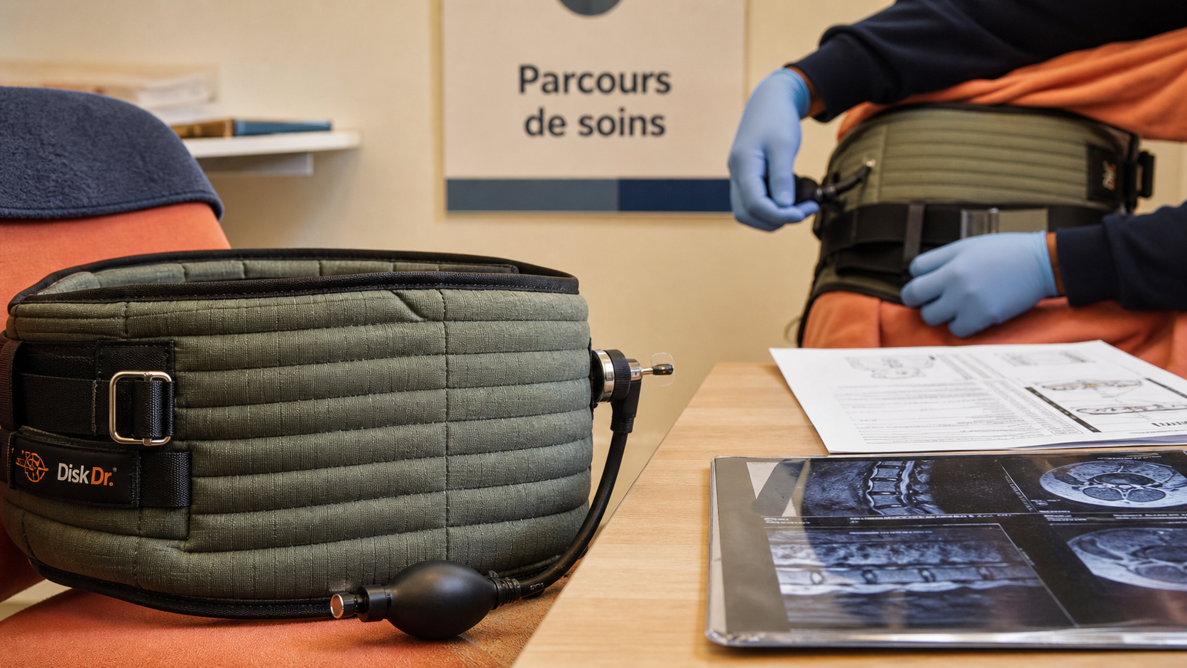 Traitement discopathie : ceinture lombaire gonflable et compte-rendu IRM