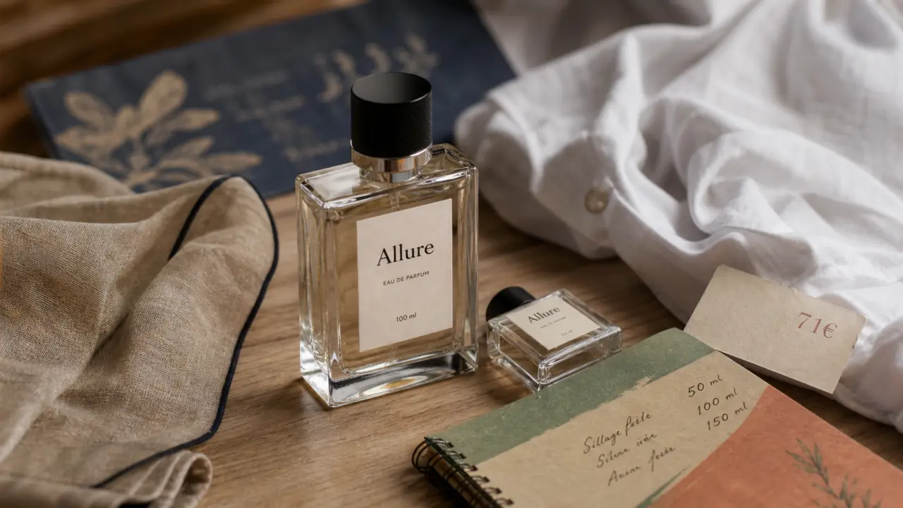 Allure parfum homme : flacon sur bois, eau de toilette et eau de parfum Édition Blanche