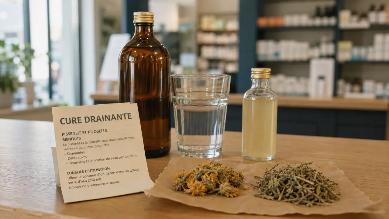 Boisson drainante pharmacie sur comptoir, eau et cure drainante