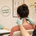 Cervicales et vertiges : mains kiné sur la nuque