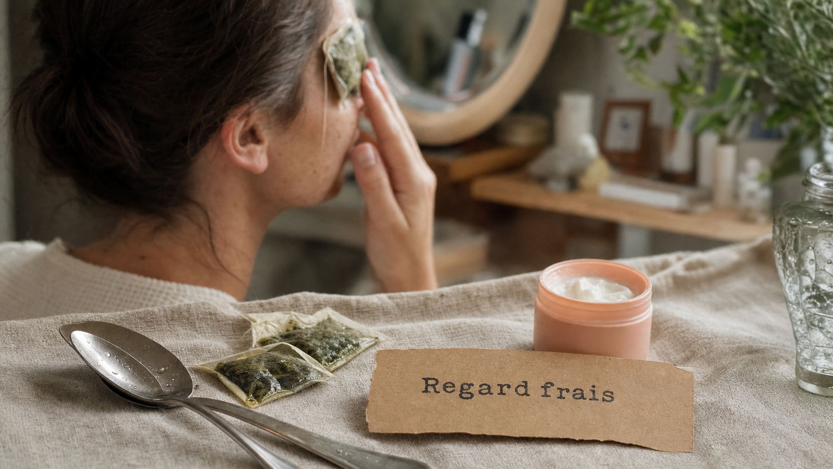 Comment cacher ses cernes sans maquillage : masque de thé vert froid sous les yeux