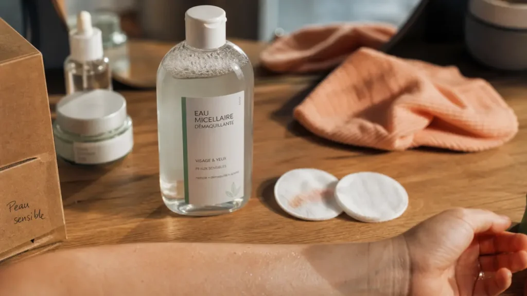 Eau micellaire meilleure pour peau sensible, mascara, coton rond