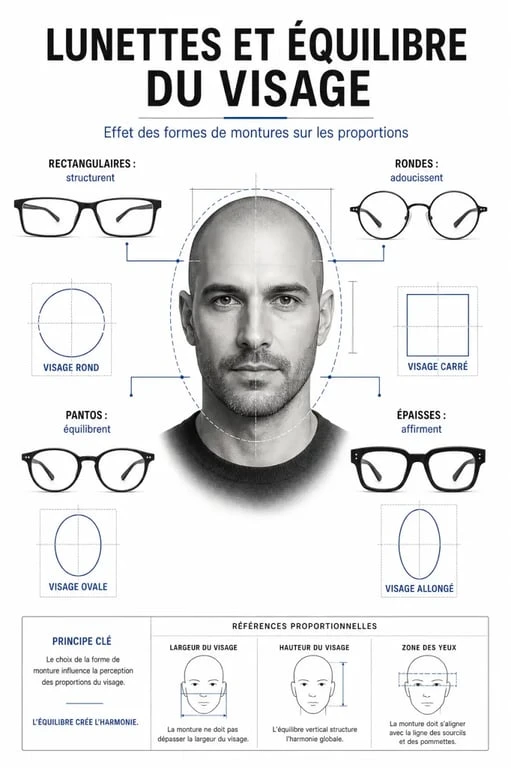 Lunette pour chauve : visuel comparatif des formes de montures adaptées aux différentes morphologies de visage