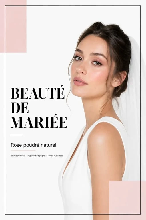 Maquillage mariage rose poudré sur une mariée au rendu doux et lumineux