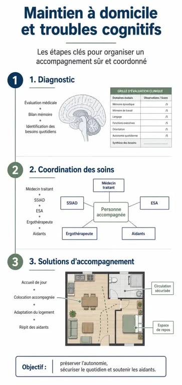 Infographie sur le parcours de soin et le maintien à domicile en cas de troubles cognitifs