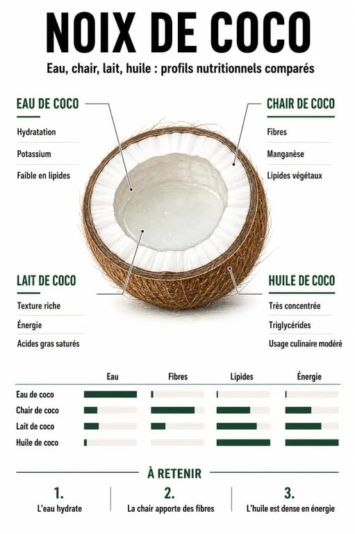 Infographie sur les bienfaits de la noix de coco et ses apports nutritionnels