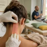Entorse cervicale temps de guérison : tape neuroproprioceptif sur la nuque en kinésithérapie