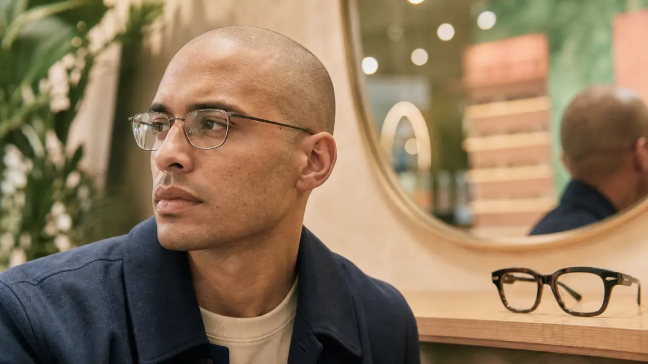 Lunette pour chauve : monture fine en métal et paire en acétate