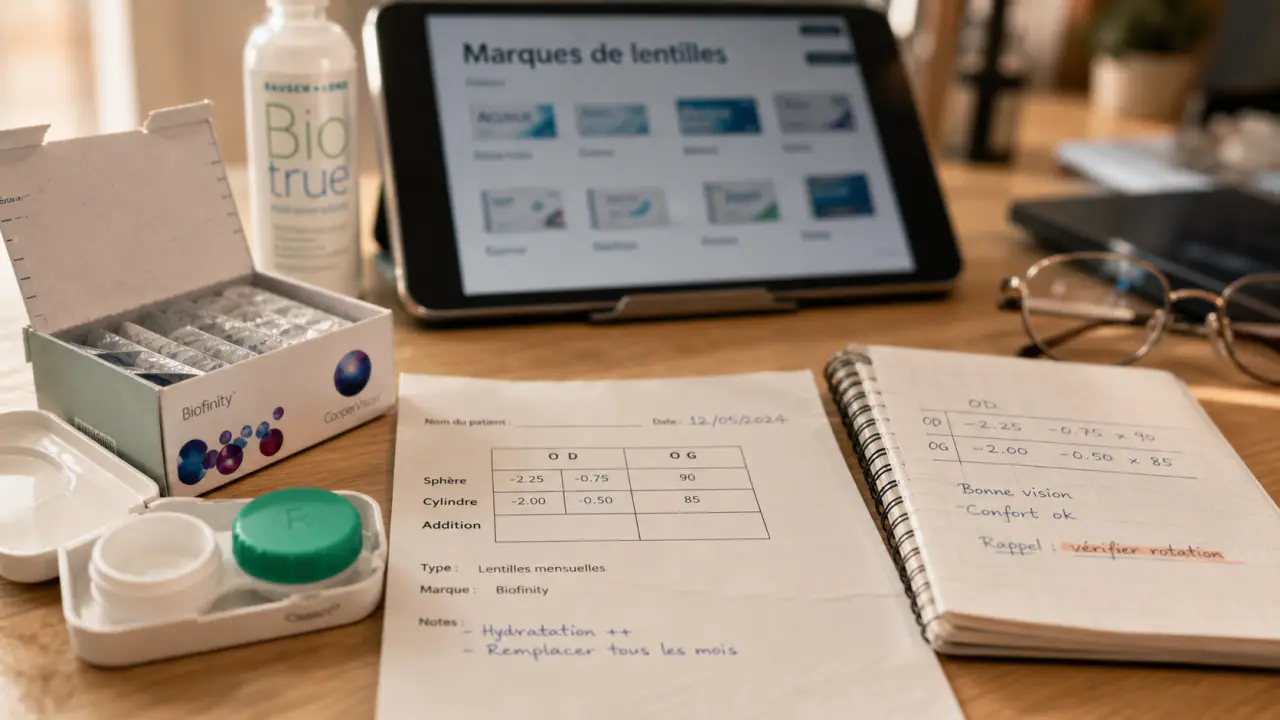 Marque lentille : ordonnance et boîtes, comparer journalières et mensuelles