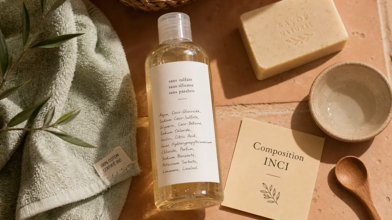 Meilleur shampoing sans sulfate sans silicone sans paraben avec texte INCI