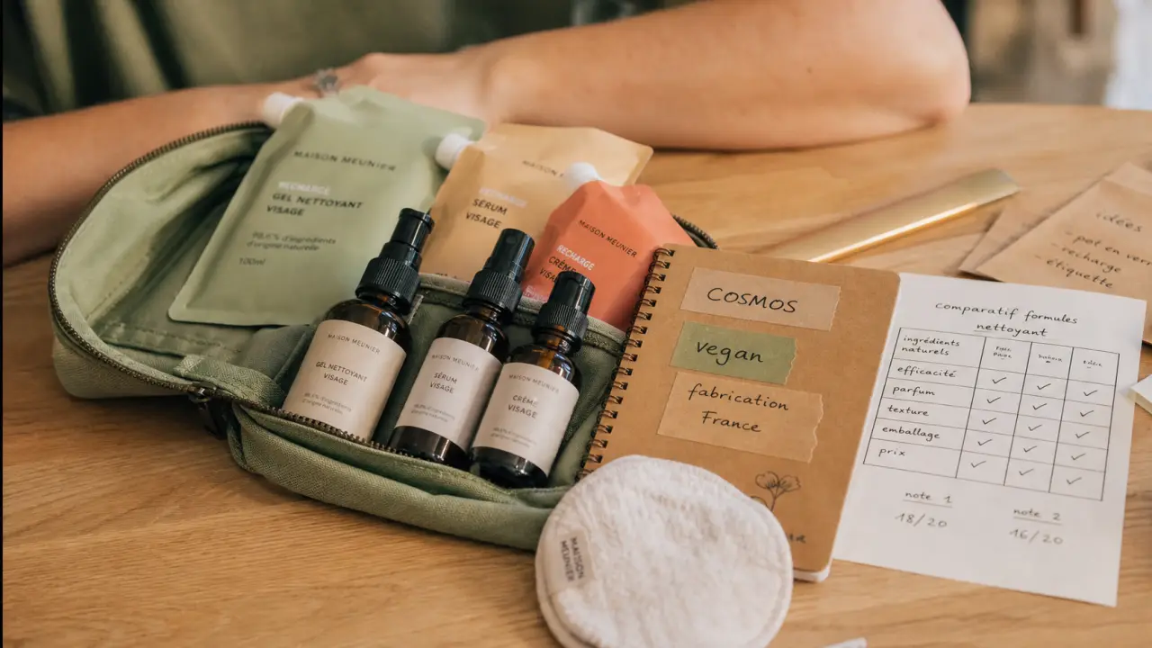 Cosmétique bio marque : preuves vegan et bio, labels et recharge sur table