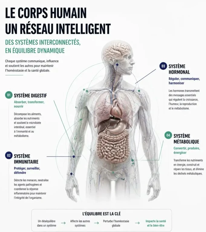 Schéma illustrant la vision systémique du corps en naturopathie fonctionnelle