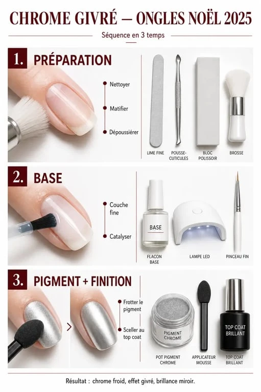 Ongle de noel 2025 : pas-à-pas pour reproduire un effet chrome givré