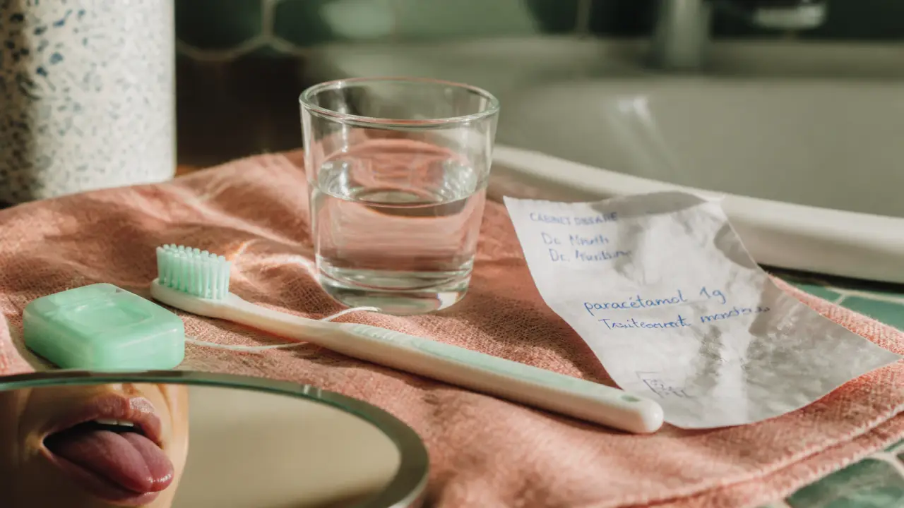 gout metal dans la bouche : brosse à dents, gencives et verre d’eau