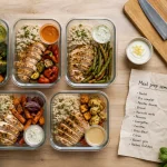 Meal prep sportif : boîtes repas et sauces séparées