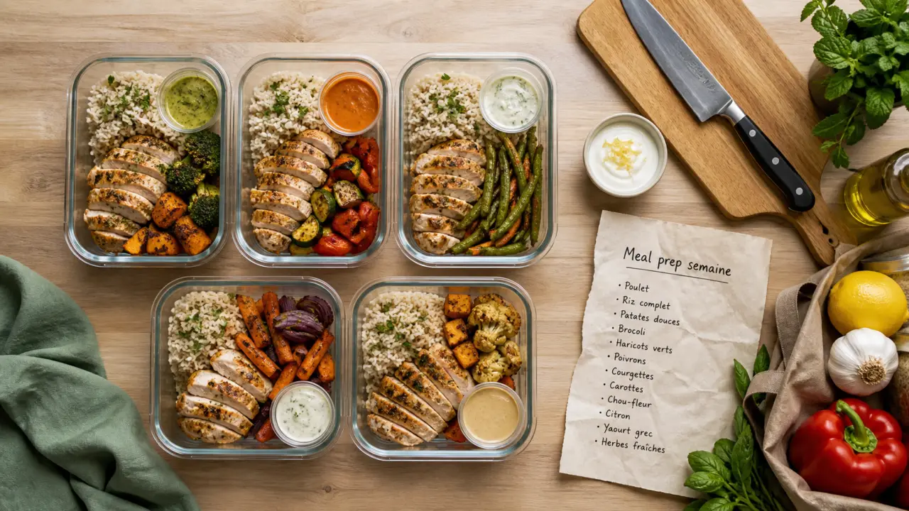 Meal prep sportif : boîtes repas et sauces séparées