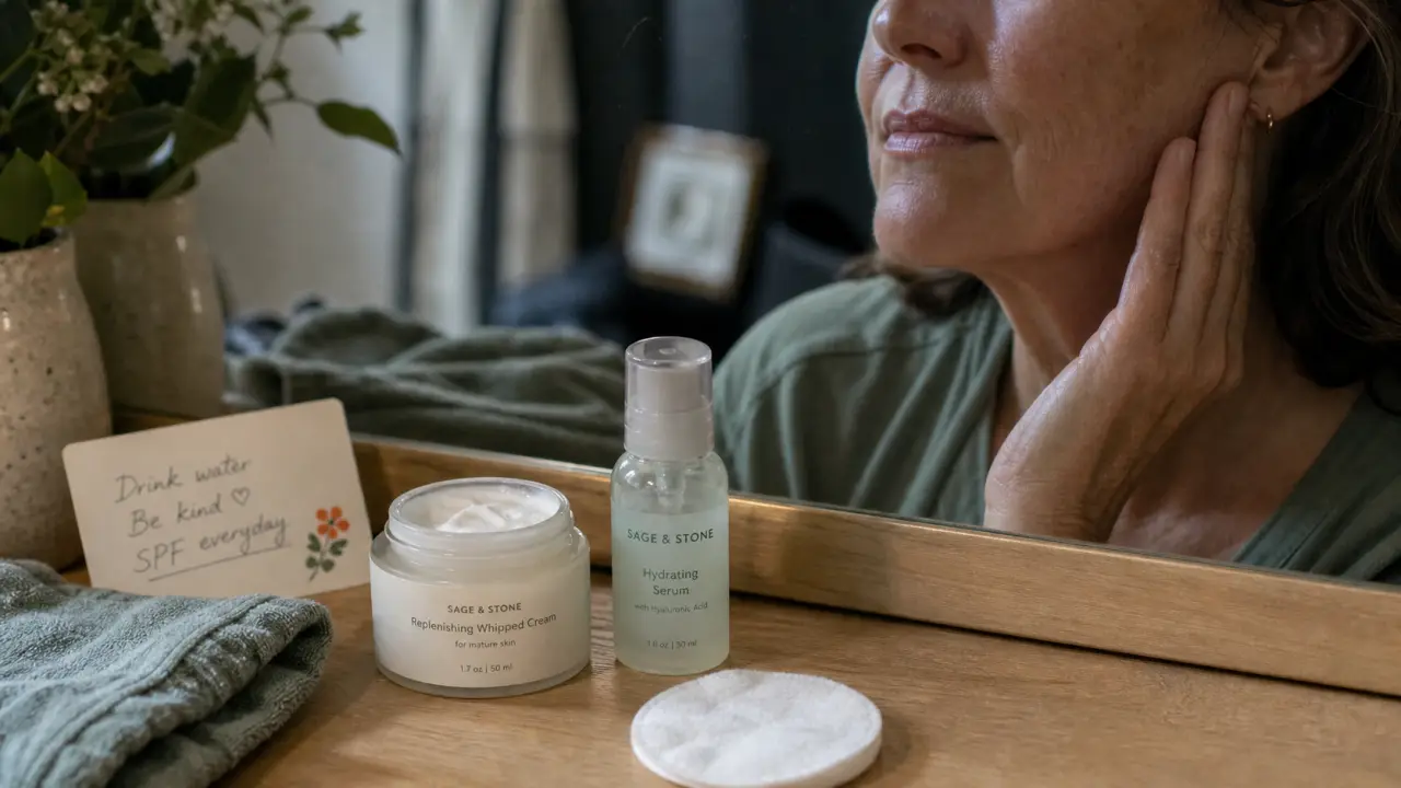 Soin visage peau mature : crème visage et sérum, peau hydratée