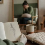 Stress sciatique : schéma du nerf et coussin chauffant près d’une personne crispée