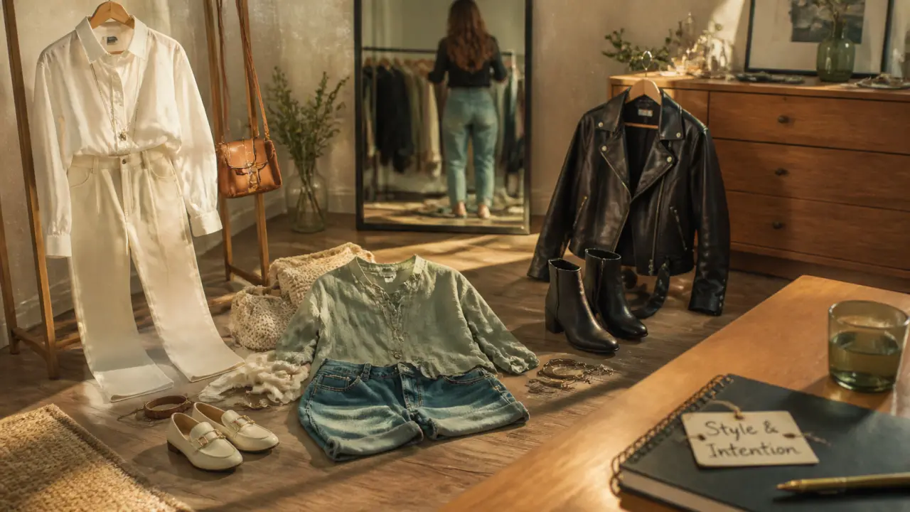 Style vetement femme : trois tenues (chemise, blouse, perfecto)