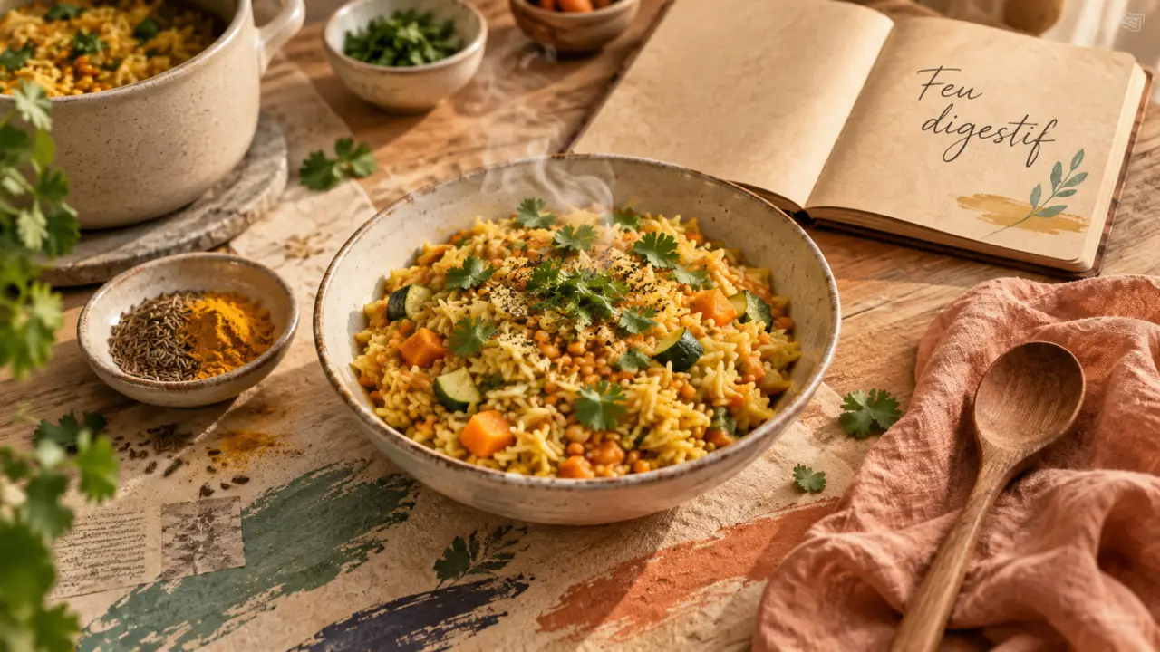 Ayurveda alimentation kitchari quotidien, riz et lentilles vapeur