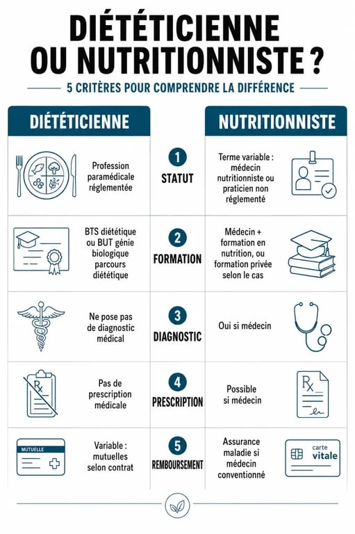Diététicienne ou nutritionniste : comparaison visuelle des statuts, formations, prescriptions et remboursement