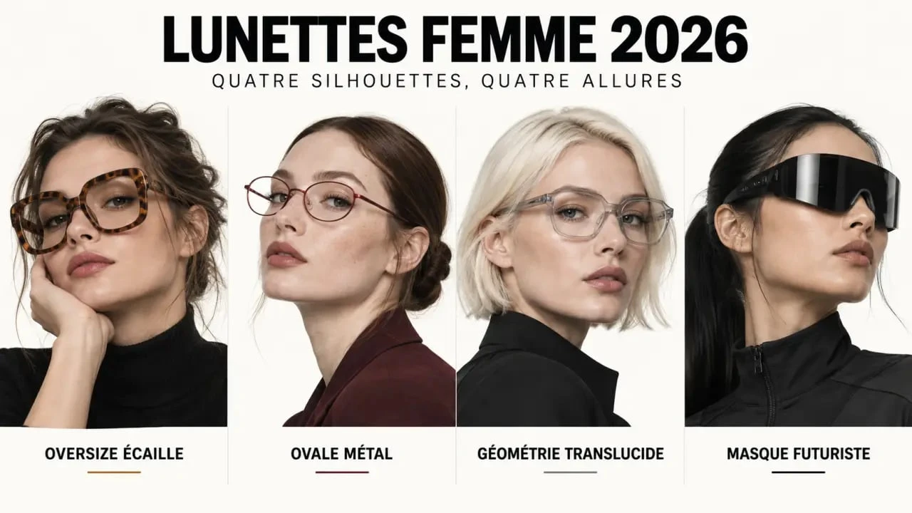Tendances mode lunettes femme 2026 : montures oversize, ovales, géométriques et masque