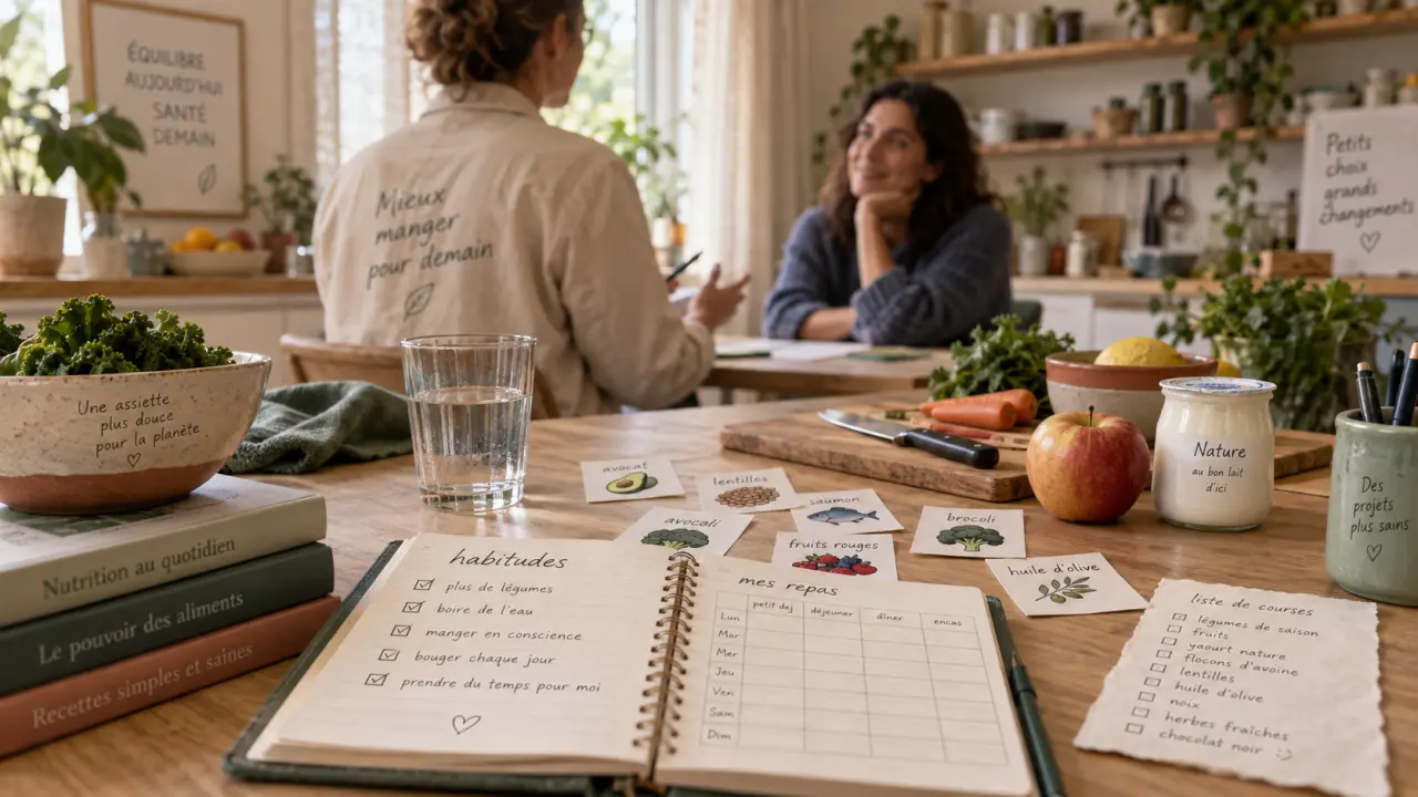 Nutritionniste holistique en cuisine, échange et carnet d’habitudes alimentaires