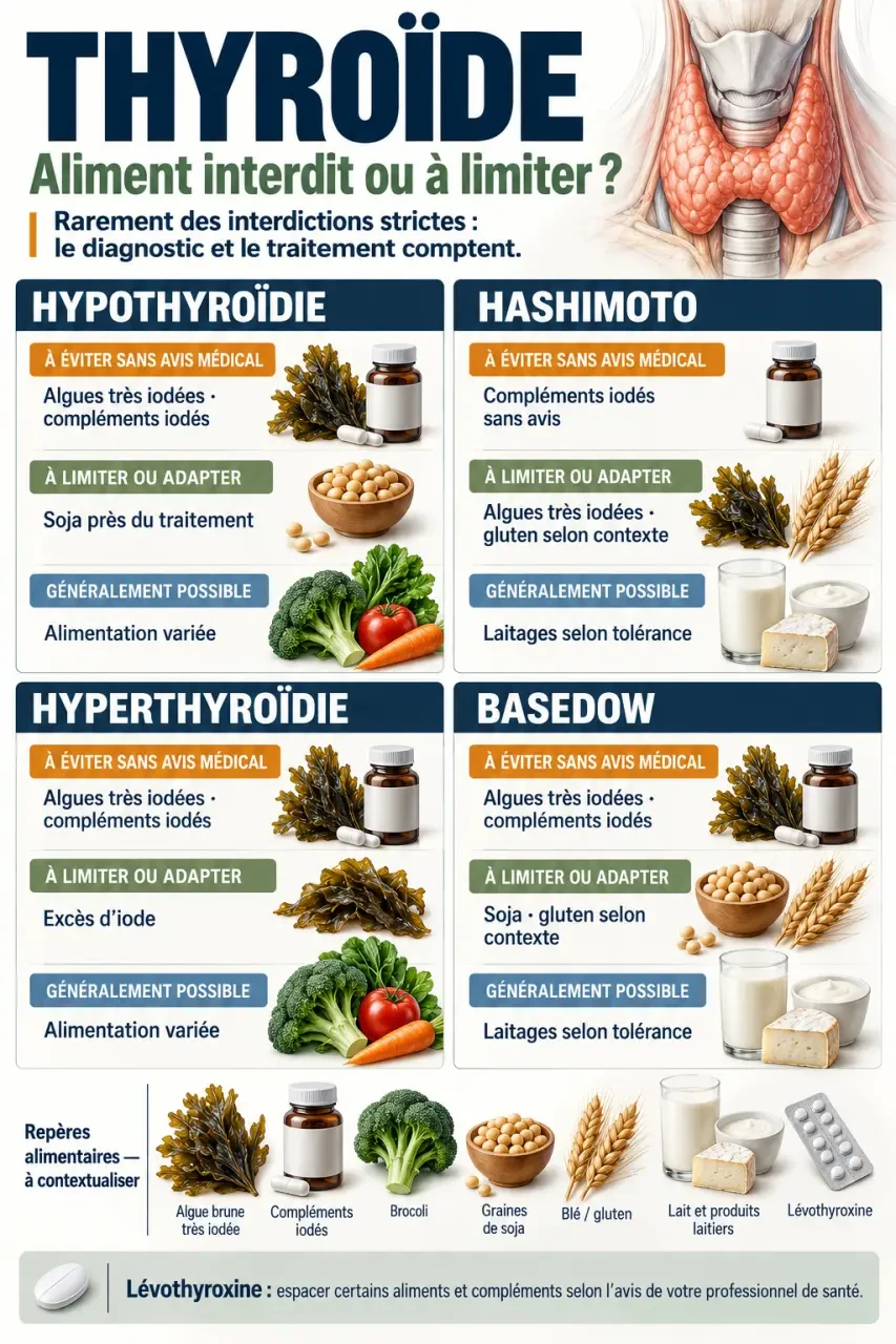 Thyroïde aliment interdit : aliments à éviter, limiter ou privilégier selon le trouble thyroïdien