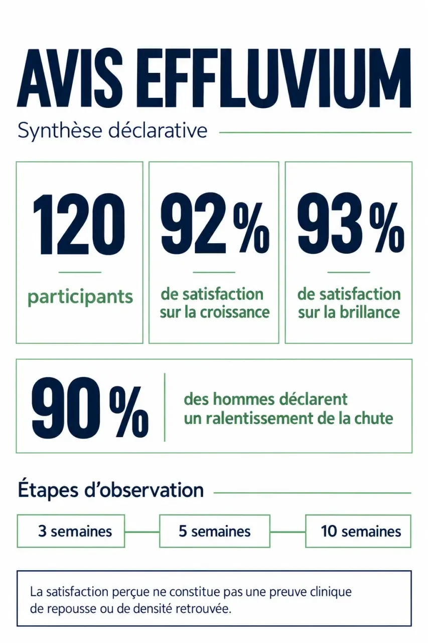 Avis Effluvium : satisfaction déclarée, durée d’observation et limites des résultats