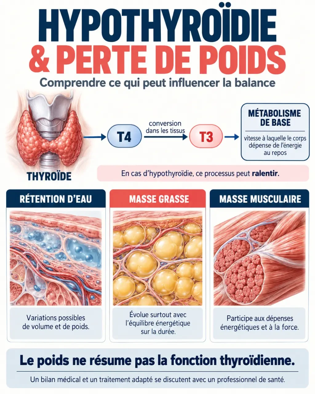 Infographie sur l’hypothyroïdie traitement perte de poids et le rôle des hormones thyroïdiennes dans le métabolisme