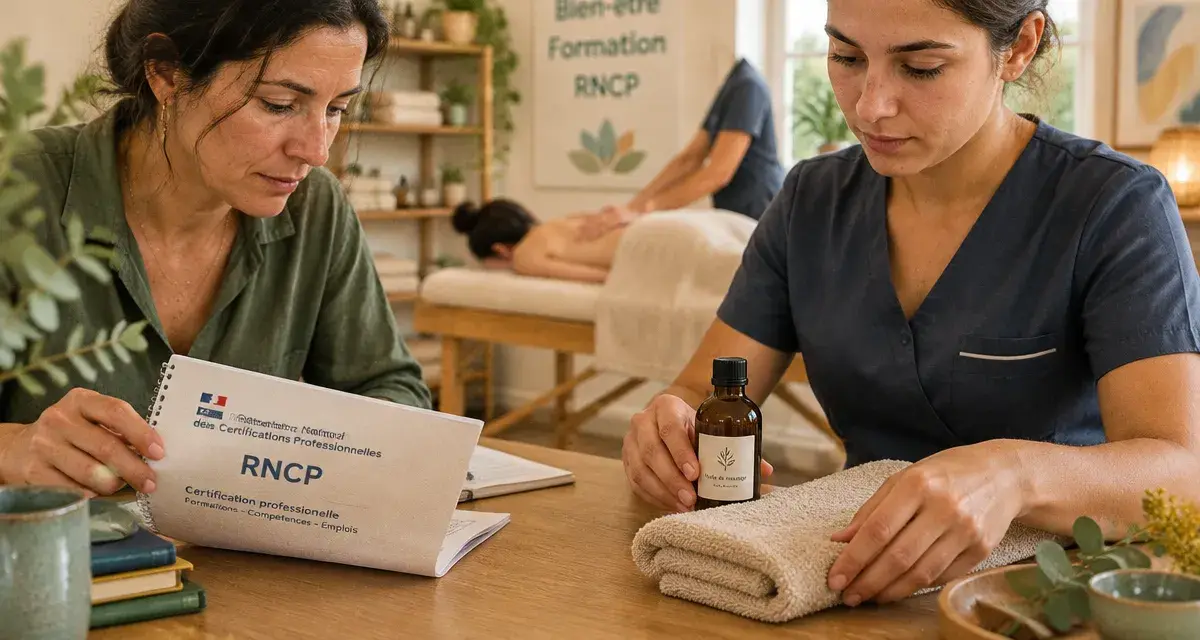 Formation ayurveda : formateur vérifie un programme RNCP en studio de bien-être