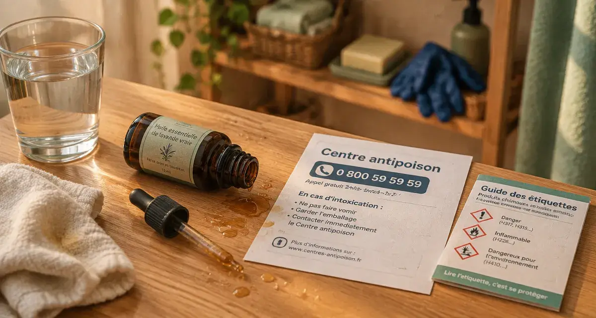 Huiles essentielles danger : flacon renversé et prévention centre antipoison